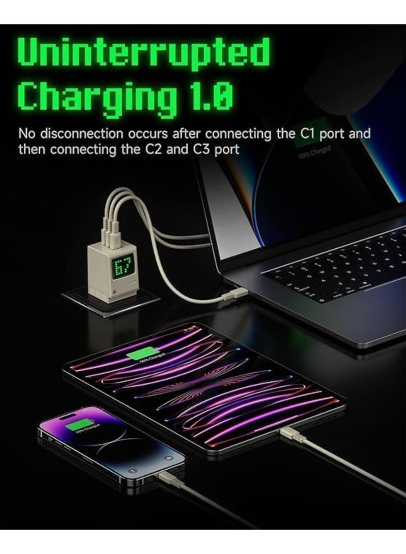 شارج شاحن SHARGE Retro السريع بتقنية GaN بقوة 67 واط - 3 منافذ USB-C، عرض فوري للطاقة، وشحن ذكي متعدد الأجهزة لأنظمة iOS وAndroid - Image 3